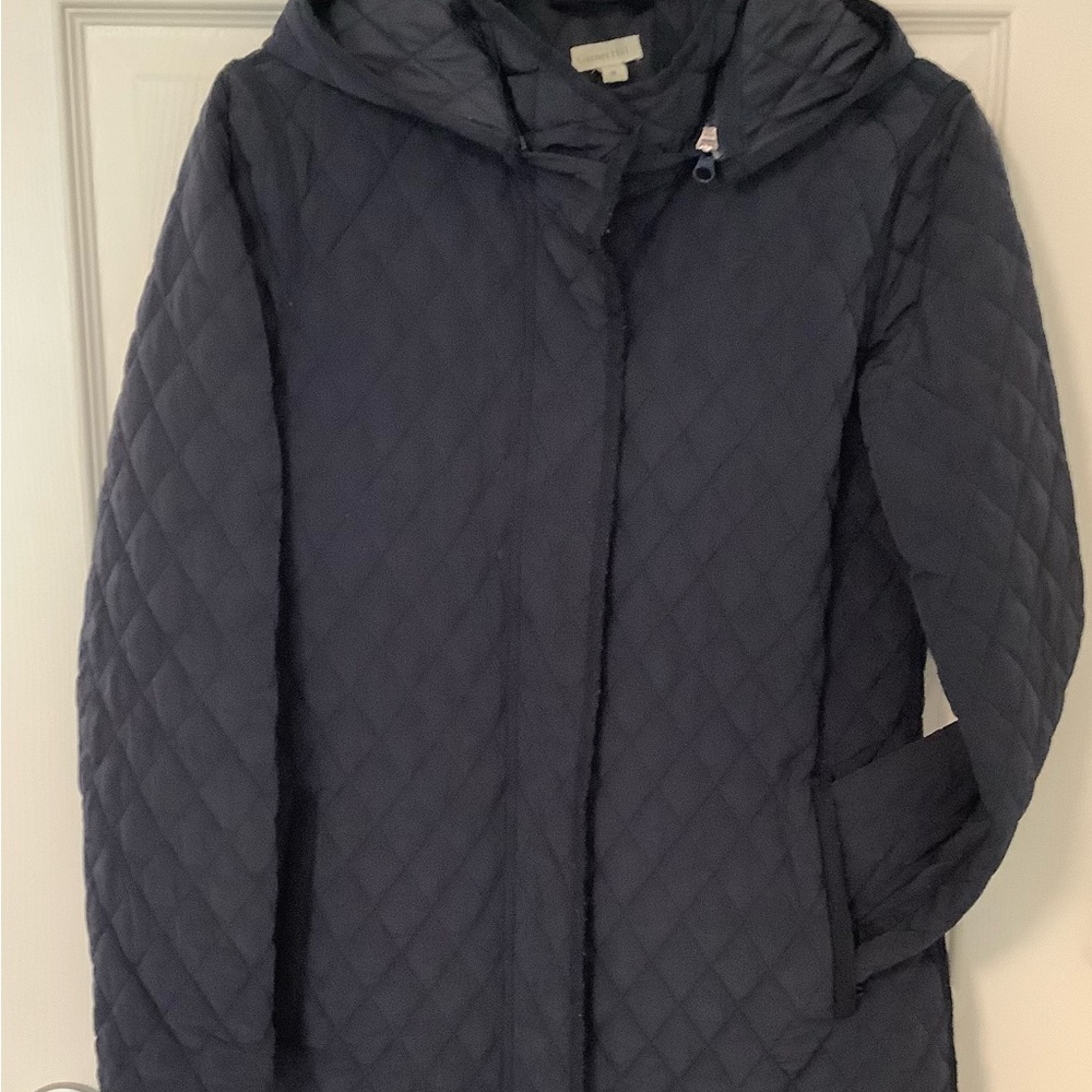 Garnet Hill,womens quilted car coat,navy,size 6
